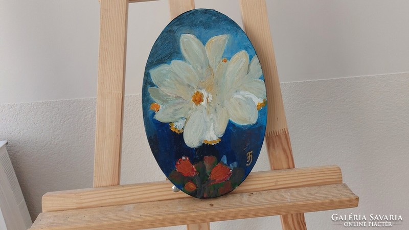 (K) Kis ovális virág festmény 30x20 cm