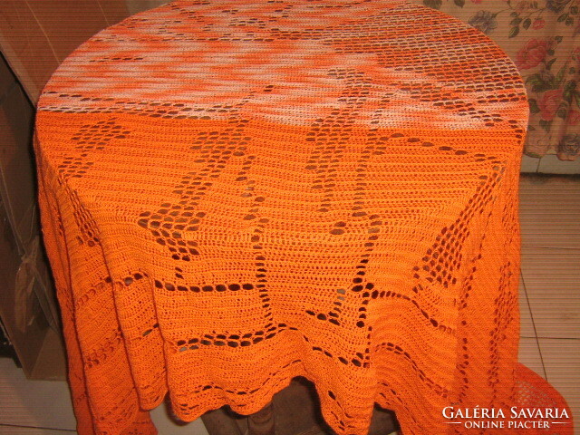 A special beautiful vintage-style hand-crocheted huge tablecloth with a baroque scene