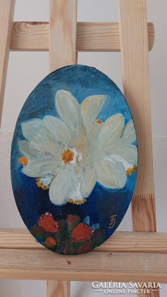 (K) small oval flower painting 30x20 cm
