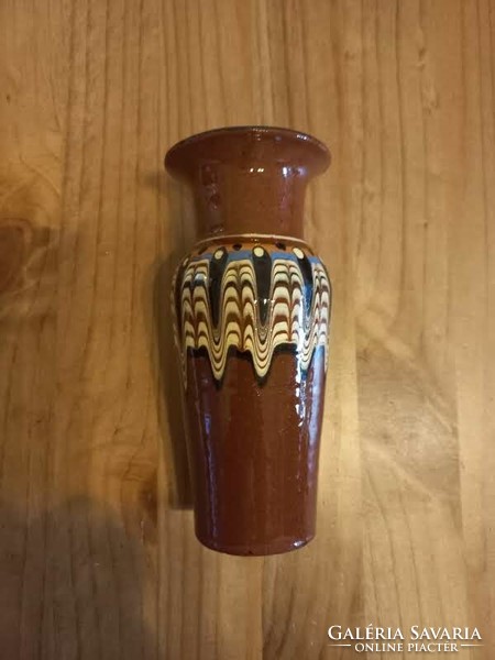 Bulgarian glazed folk motif vase