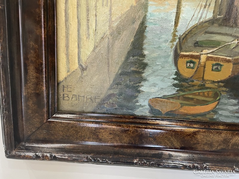 Hans Eberhard Bahre antik Velencei festmény tájkép kép hajós csónak