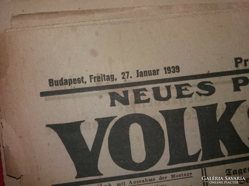 Antik 1939 " VOLKSBLATT - NÉPLAP " németnyelvű pesti politikai napilap újság a képek szerint