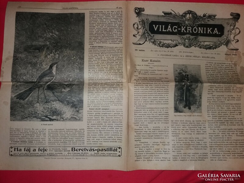 Antik 1910 .szeptember 39. szám VILÁG KRÓNIKA újság magazin szép állapot képek szerint