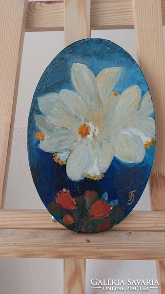 (K) small oval flower painting 30x20 cm