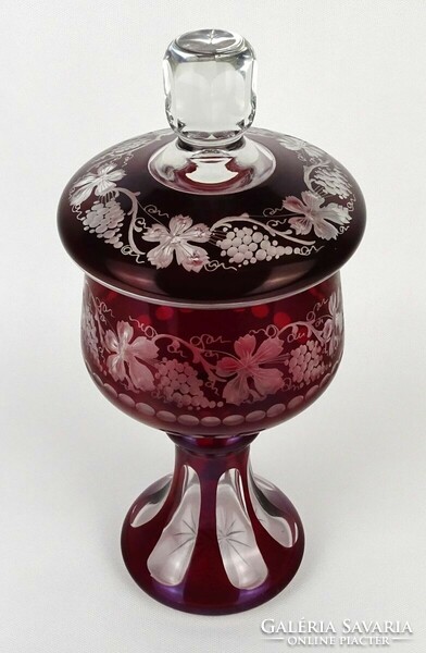 1N595 large burgundy polished crystal goblet with lid decorative object 33 cm