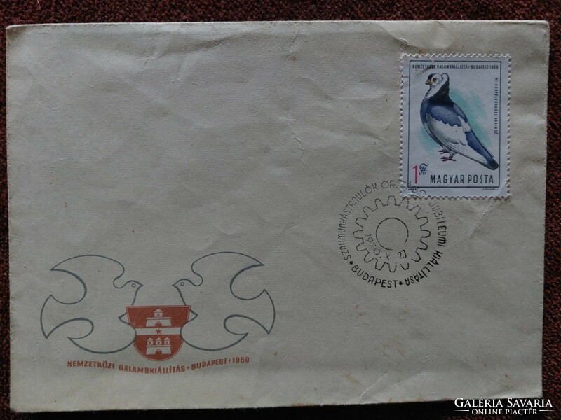 Nemzetközi galambkiállítás 1969 boríték, bélyeg és bélyegző