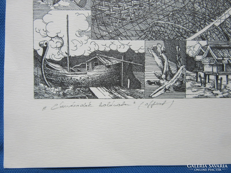 Évszázadok halászata, ofszet, papír, jelzett, számozott E.A 108/250,jelzett papír,29x38,5 cm