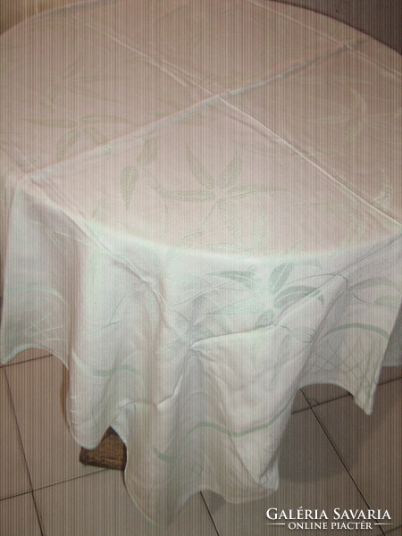 Beautiful antique floral leaf pale apple green damask tablecloth