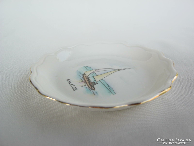Aquincum porcelain bowl with a Balaton souvenir sailing ship
