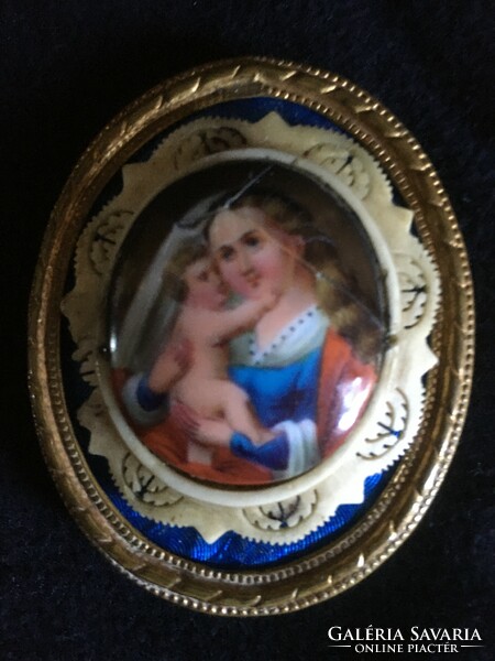 Xix.Sz.I. Hand-painted Mary with baby Jesus miniature!!! 6.3X5 cm !!