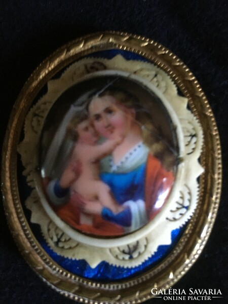 Xix.Sz.I. Hand-painted Mary with baby Jesus miniature!!! 6.3X5 cm !!