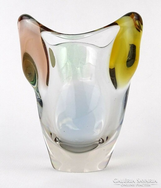 1N973 Jelzett Rhapsody mid century művészi üveg váza 16 cm