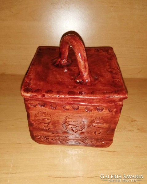 Glazed ceramic square container with lid (19/d)