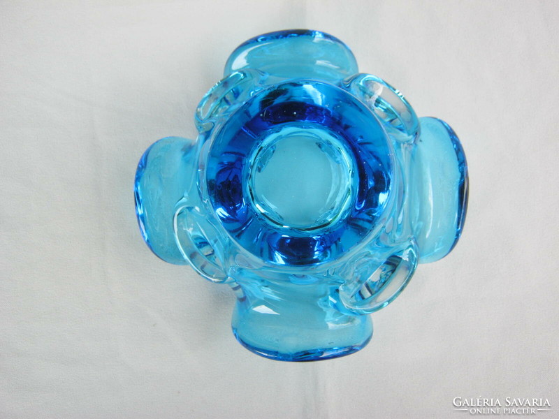 Heavy thick blue glass ashtray ashtray