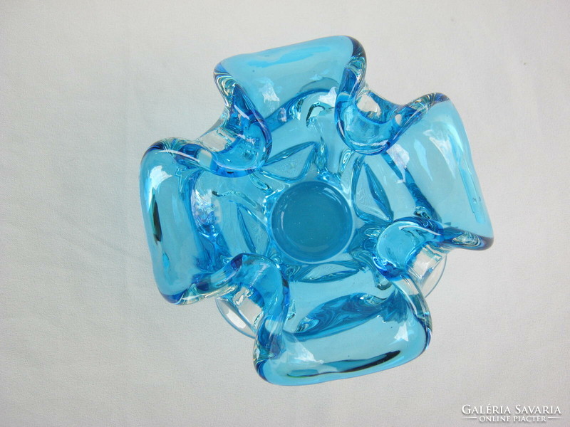 Heavy thick blue glass ashtray ashtray