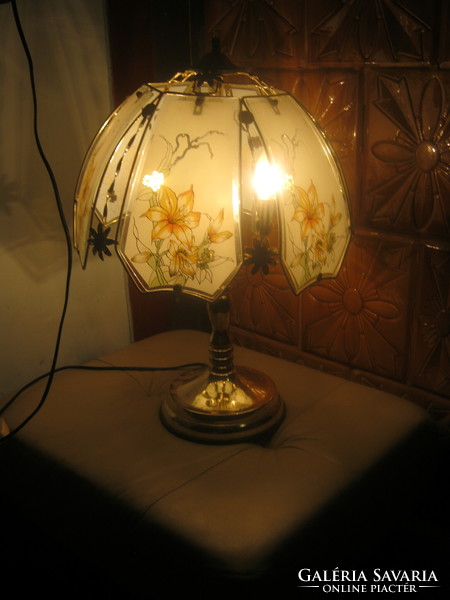 Vintage asztali éjjeli lámpa festett üveg lapos