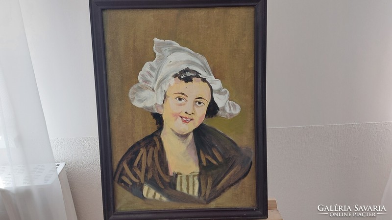 (K) Régi portréfestmény 46x62 cm kerettel