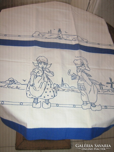 Beautiful blue folk motif special tablecloth, hand towel, wall protector, 3-piece set