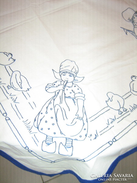Beautiful blue folk motif special tablecloth, hand towel, wall protector, 3-piece set