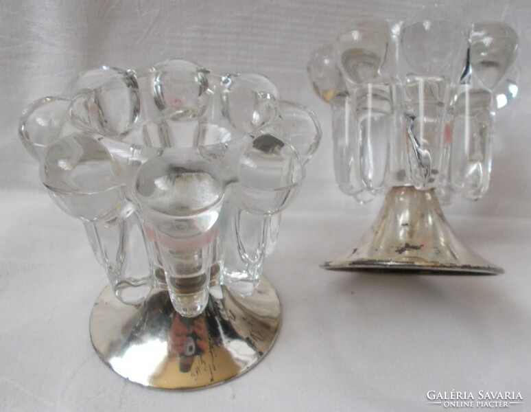 Glass candle holder with metal base, 2 candle holders