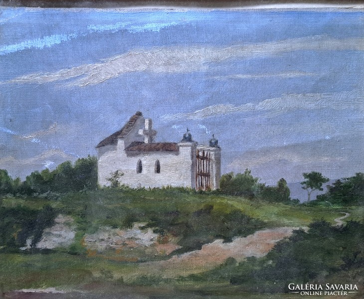 Church oil painting with frame