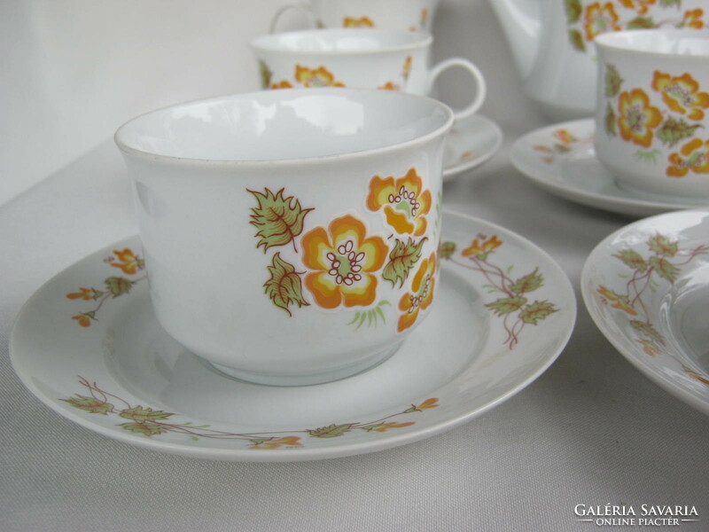 Alföldi porcelain 6-person tea set with yellow flower pattern