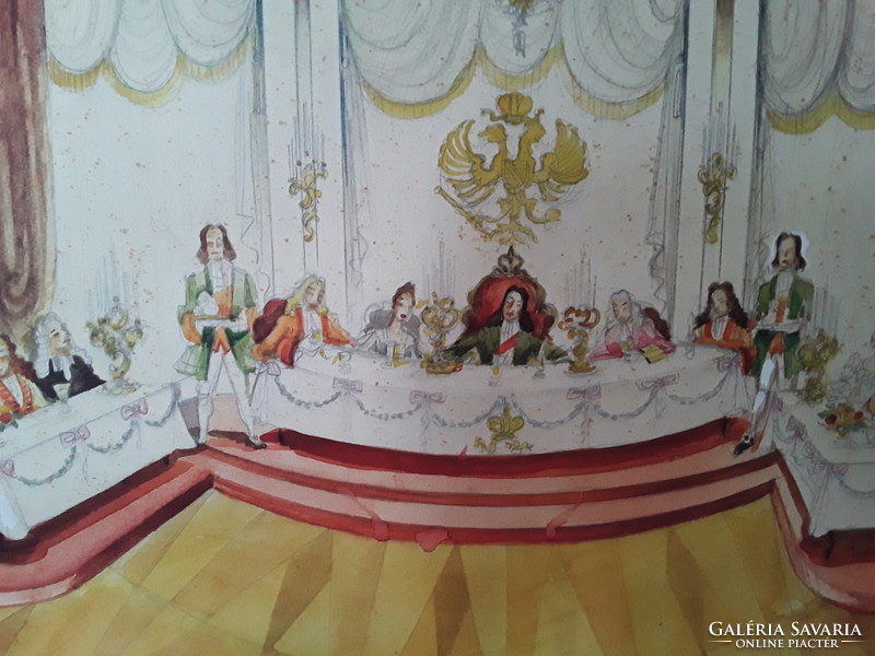 Vogel Eric (1907-1996) Főúri palota festmény fakeretben 50 x 70 cm képméret 42x61 cm