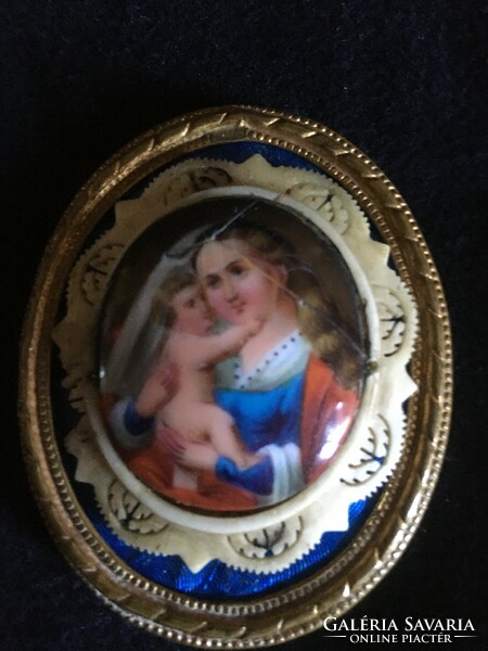 Xix.Sz.I. Hand-painted Mary with baby Jesus miniature!!! 6.3X5 cm !!