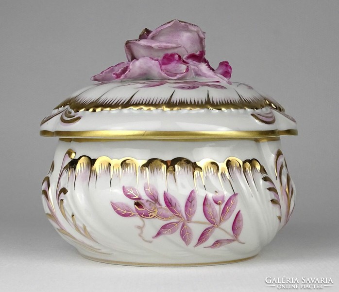 1N605 Nagyméretű rózsás Herendi porcelán bonbonier