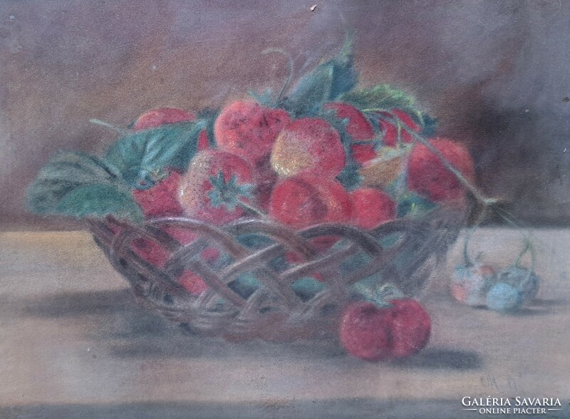 Fruit still life in a beautiful old frame, pastel