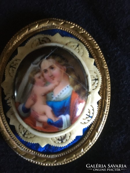 Xix.Sz.I. Hand-painted Mary with baby Jesus miniature!!! 6.3X5 cm !!