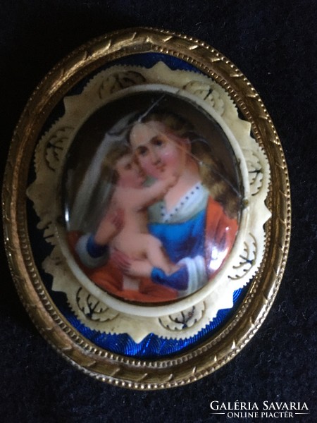 Xix.Sz.I. Hand-painted Mary with baby Jesus miniature!!! 6.3X5 cm !!
