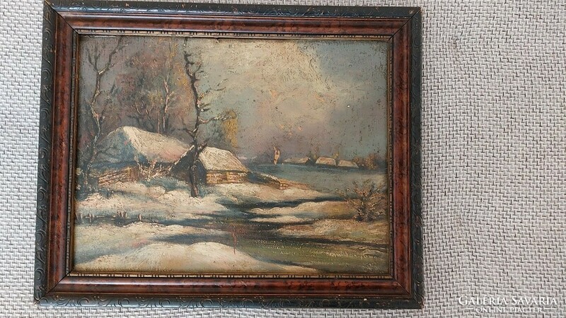 (K) antique painting with labels on the back 36x46 cm