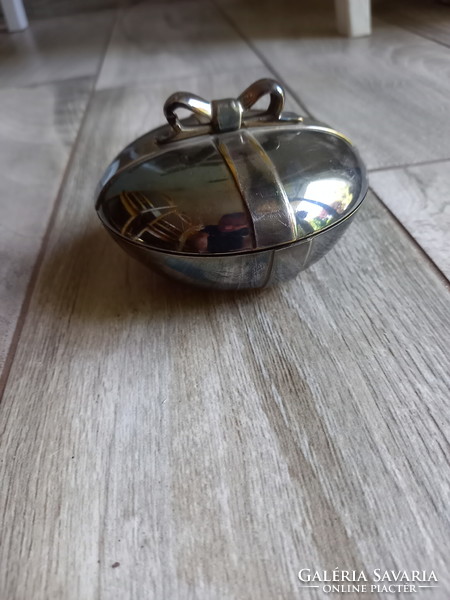 Csodaszép régi ezüstözött masnis ékszertartó doboz (10x6 cm)