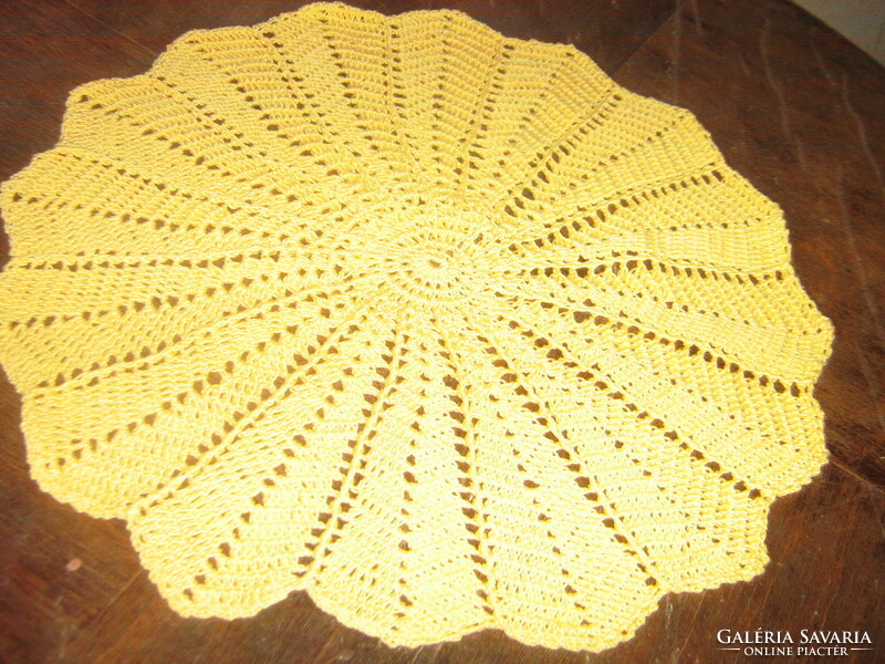 Beautiful yellow hand crocheted round tablecloth set