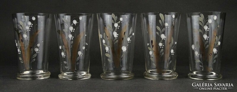 1N621 Antik festett gyöngyvirágos fújt üveg pohár készlet 5 darab