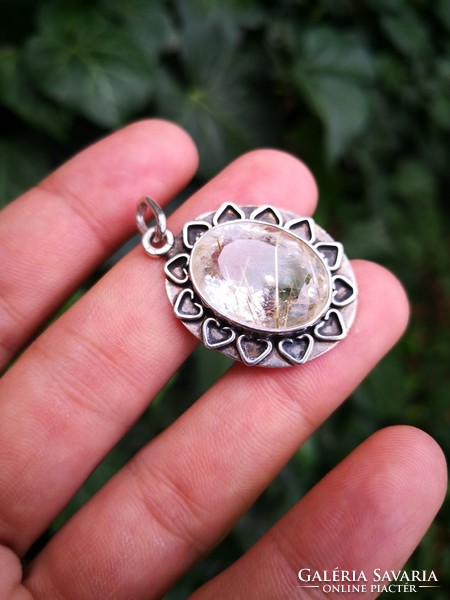 Beautiful rutile quartz silver pendant