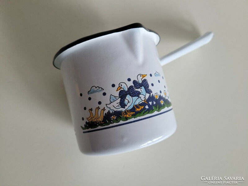 Old retro duck goose small duck pattern enamel measure milk kettle kitchen measuring cup measure