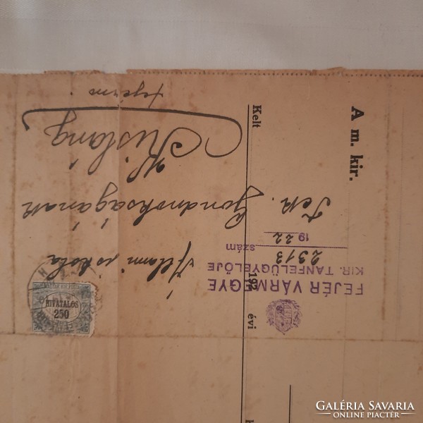 Kislángi állami iskolai gondnokságnak címzett, Fejér Várm. tanfelügyelő által írt  levél 1922.