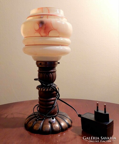 Antique copper table lamp, converted