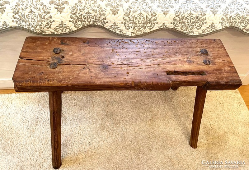 Hand-carved folk loca, old 100-year-old bench, peasant furniture, antique, retro