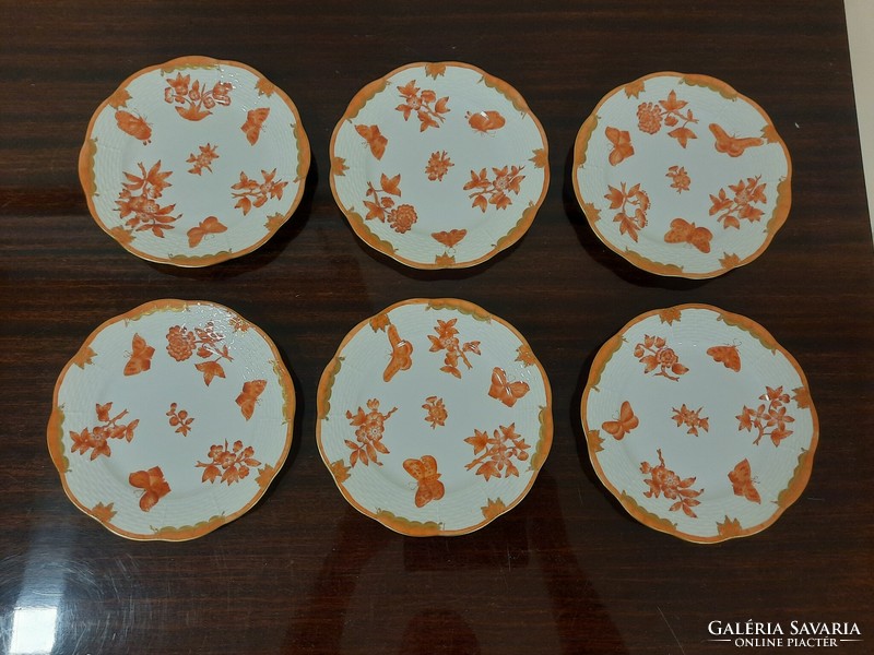 6 db Herendi orange Viktória mintás porcelán süteményes tányér készlet