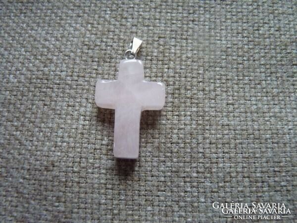 Rose quartz, red jasper, turquoise cross, mineral pendant necklace, the chain is very beautifully engraved.