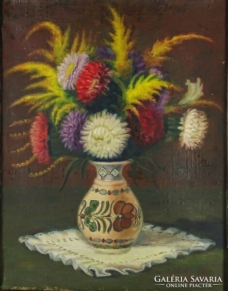 1N634 Transylvania e. : Tabletop still life of flowers in a vase, 1956