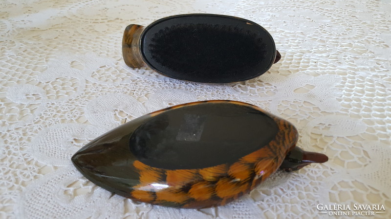 Vintage wooden duck bowl, tray and clothes brush