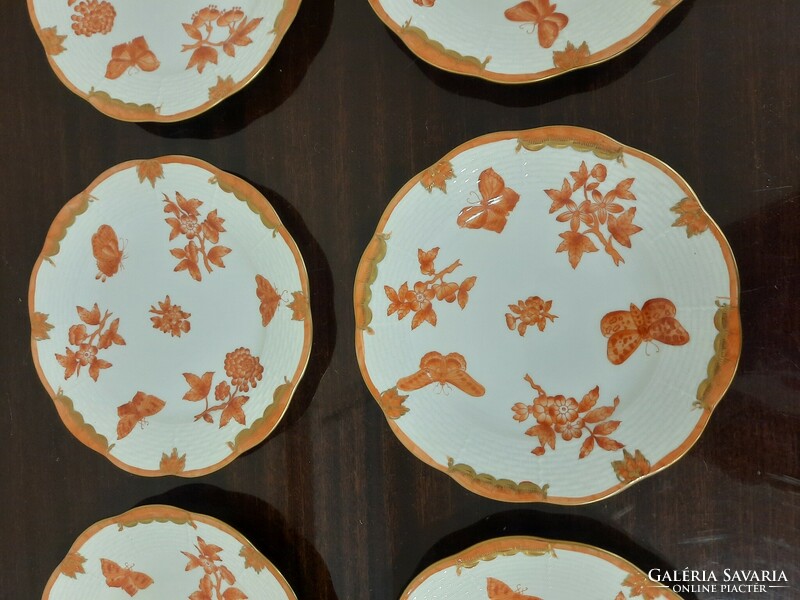 Set of 6 Herend orange Victoria pattern porcelain cake plates