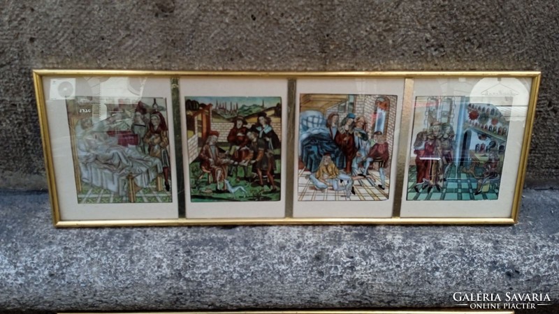 XIX. Century colored engravings, 10 x 15 cm, framed.