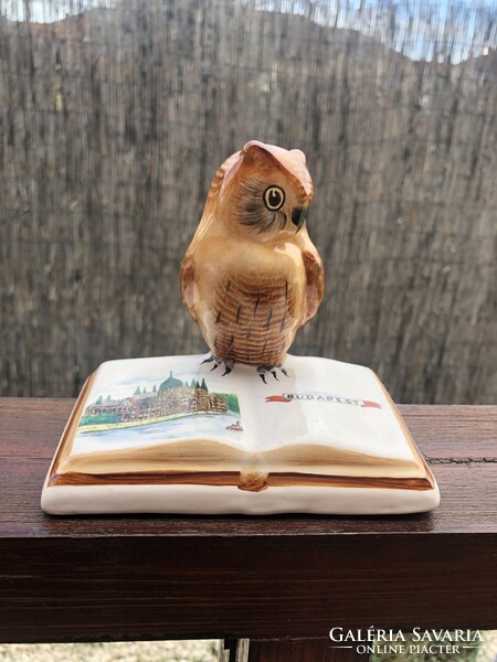 Bodrogkeresztúr ceramic owl with Budapest image and inscription.