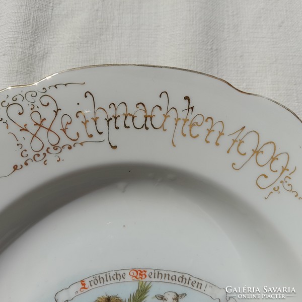 ANTIK PORCELÁN SVÁB FALITÁNYÉR, 1909. évből: " Boldog Karácsonyt!"