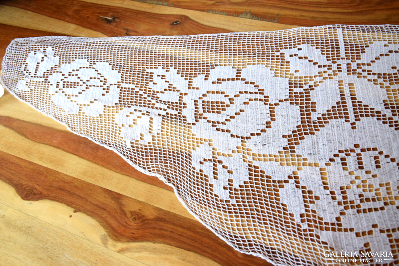 Antique old beautiful hand crocheted fillet stained glass curtain 110 x 41
